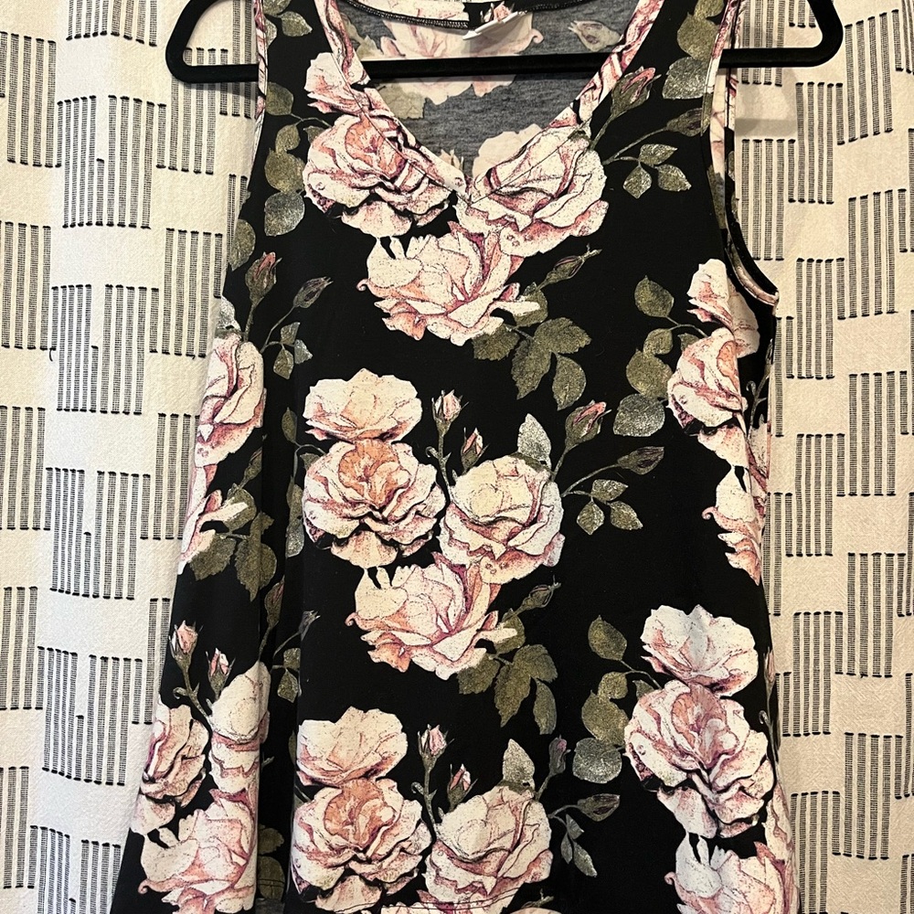 LuLa Roe Kristina Floral Sleeveless Top - Black and Pink